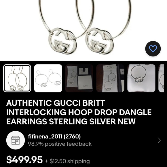 Gucci .925 Sterling Silver hoops NWT - Picture 10 of 10